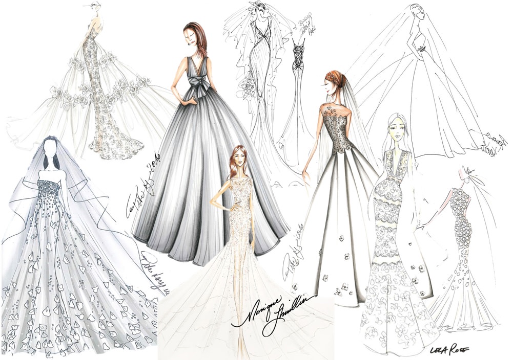 Corset Bridal Ball Gown Sketch with Cathedral Train - Lunss